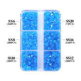 Mixed Sizes 6 Grid Box Mocha Shimmer Dk Blue Glass FlatBack Rhinestones For Nail Art WholesaleRhinestone